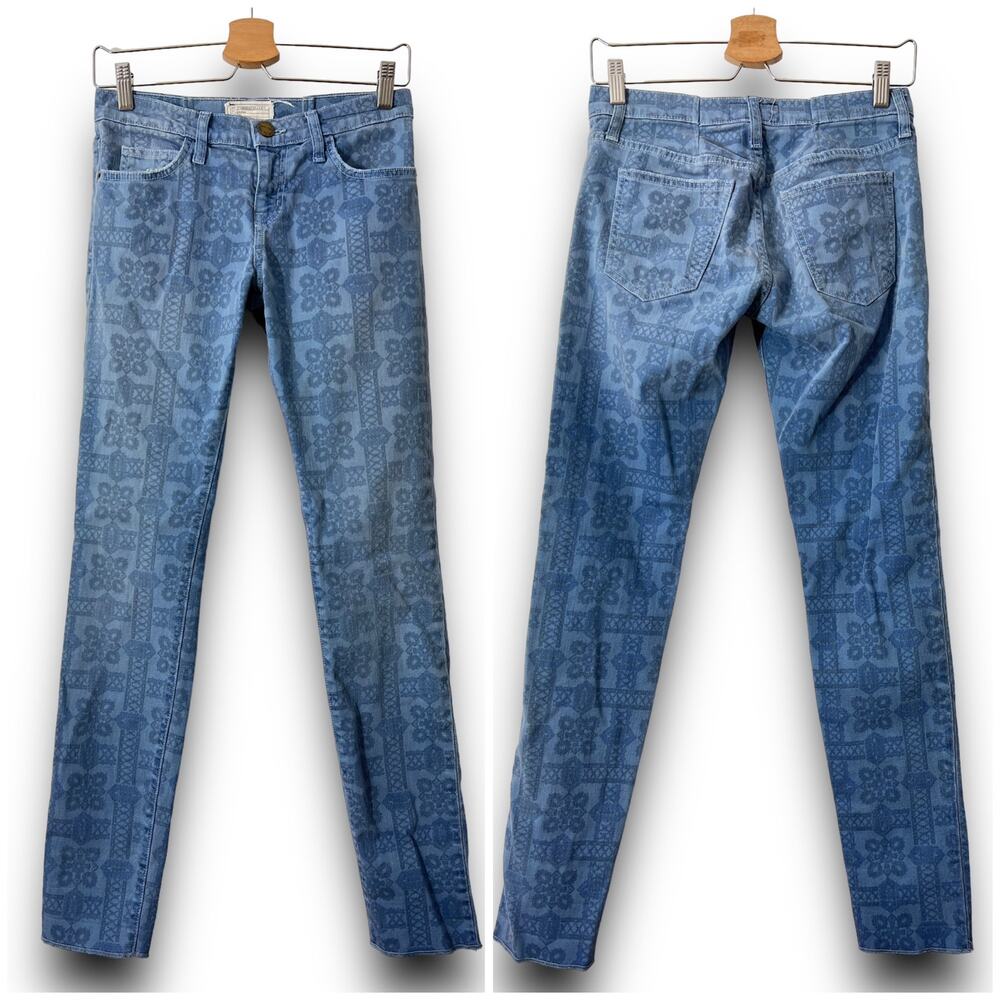 Current/Elliott The Roller Skinny Jeans Blue Navy Bandana Low Rise Size 24